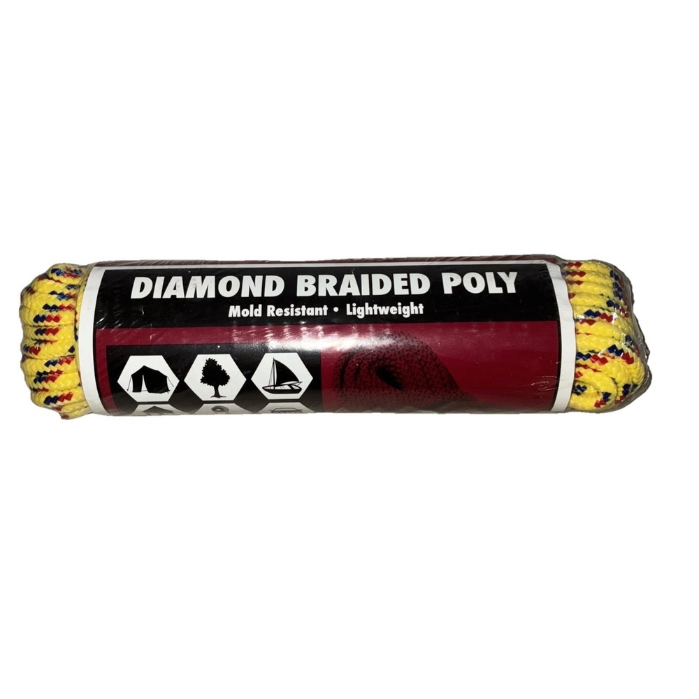 Rope King Diamond Braid Poly Blend Rope 1/4" x 50' Safe Working Load 90 Lbs NEW